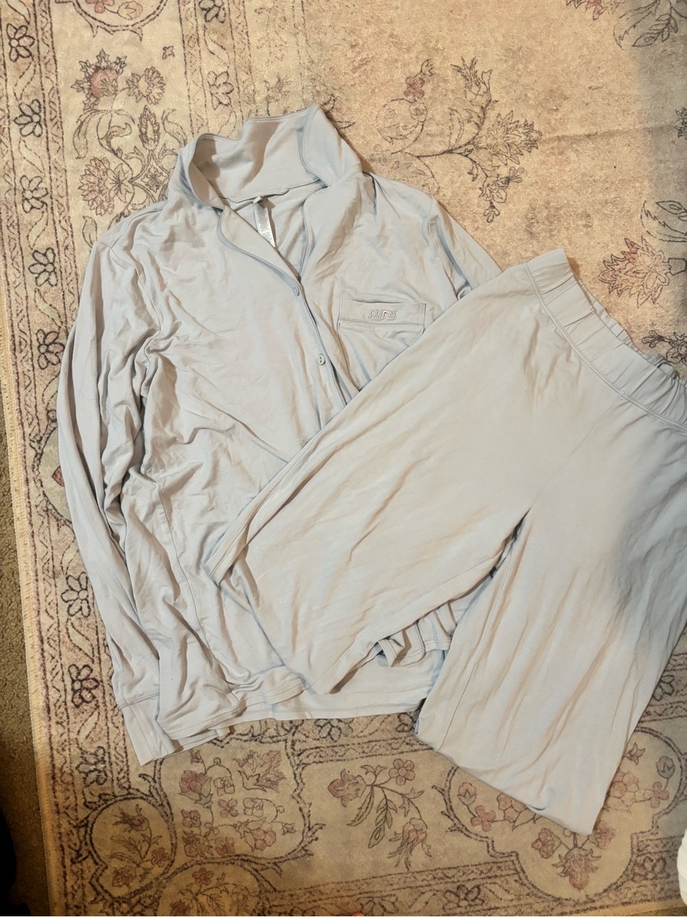 Skims Sleep Long Sleeve Button Up PJ Set Zen Blue